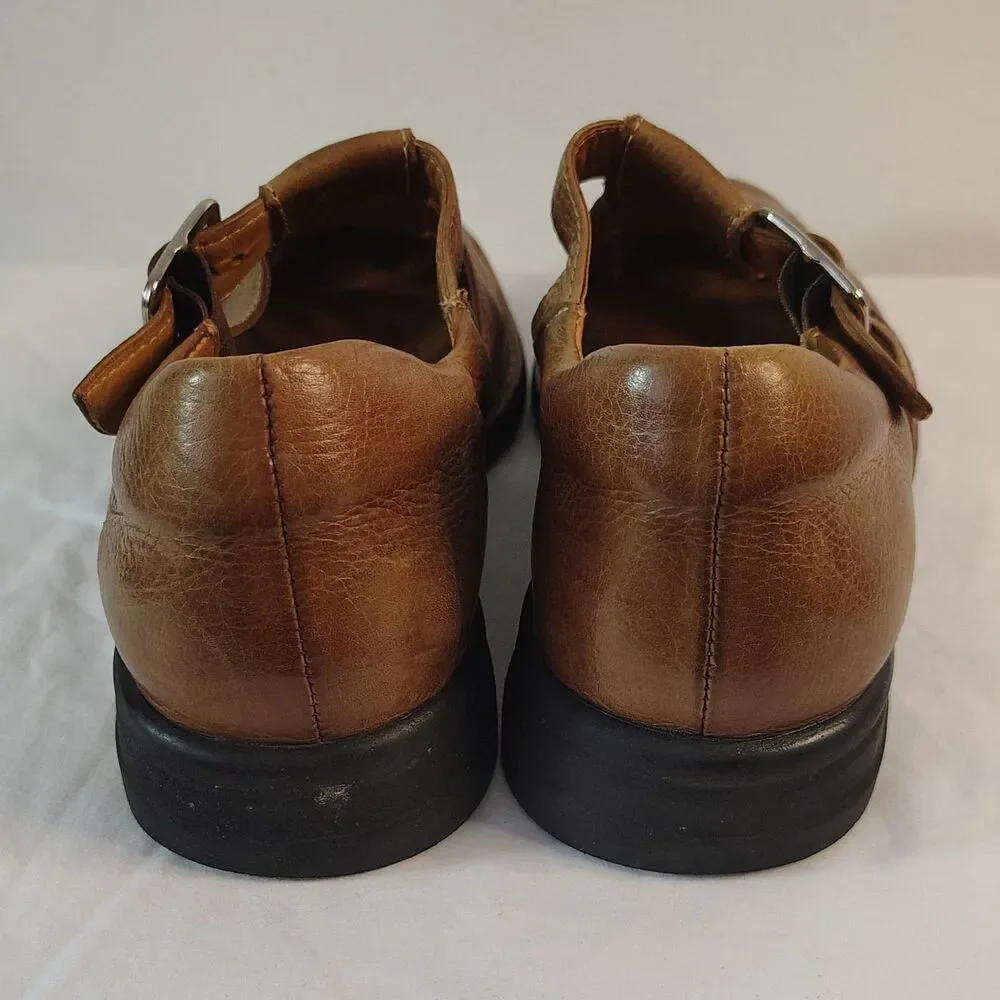 JOHNSTON & MURPHY Brown Leather Fisherman Sandal 8M Men's Closed Toe Buckle